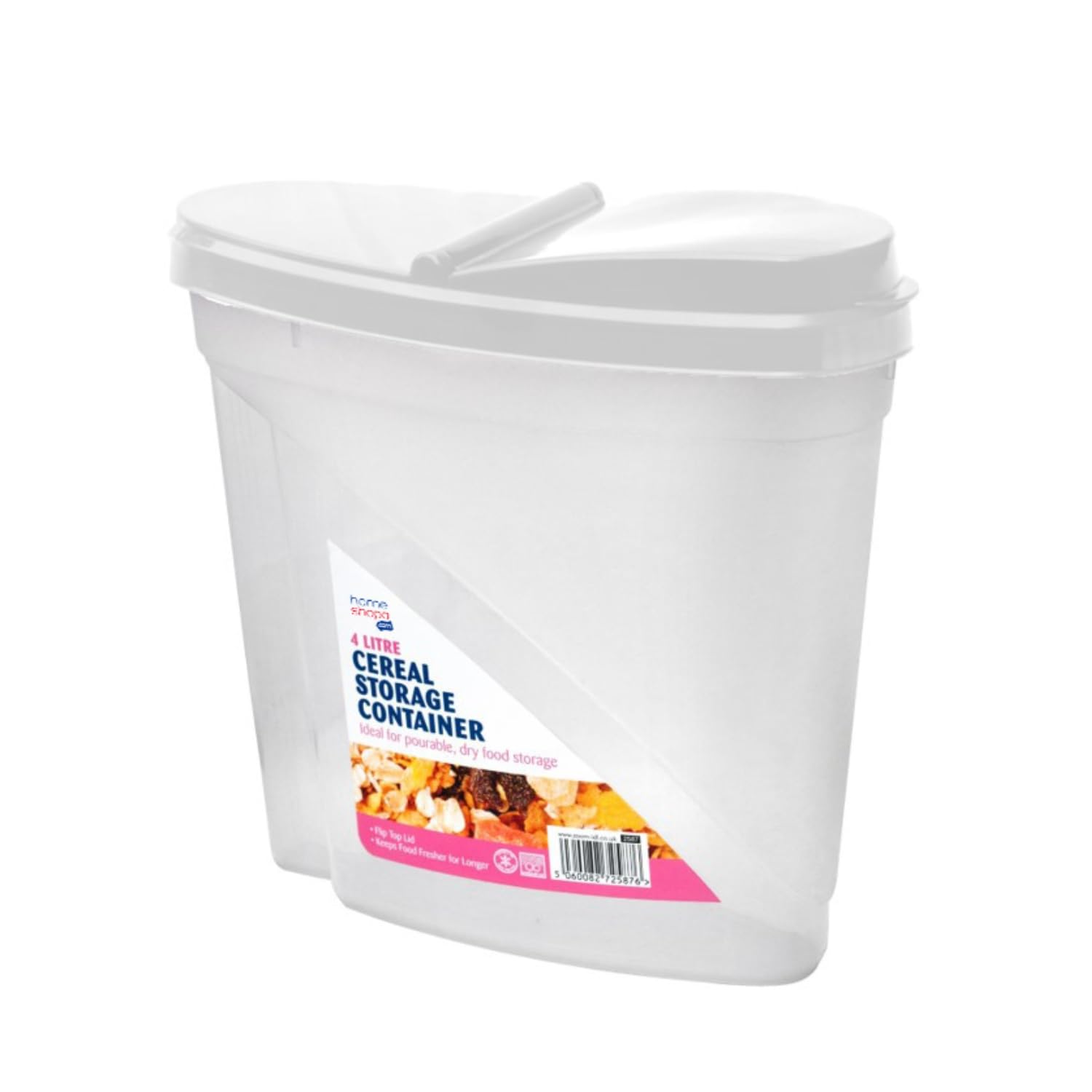 Homeshopa.com White Homeshopa 4 Litre Cereal Storage Container, 1 Pack Plastic Dry Food Dispenser, Airtight Flip-Top Lids Box, Easy Pour Spout Canisters, Kitchen Pantry Organiser, Ideal For Cereal, Rice, Pasta & More