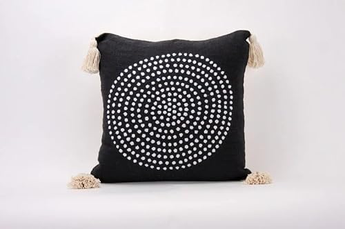 Black and White Polka Dot Throw Pillow Cover with Tassels,