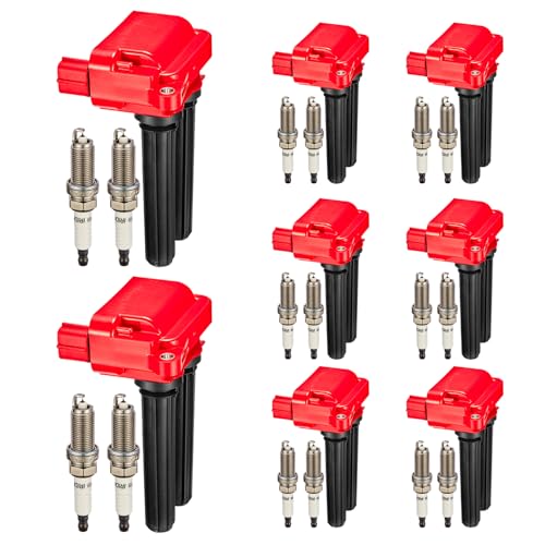 SYKRSS Set of 8 Ignition Coil Pack UF504 and Iridium Spark Plugs LZFR5CI-11 16 Pack Compatible with Dodge Challenger Charger Durango Grand Cherokee Ram 1500 2500 3500 Aspen 300 5.7L V8