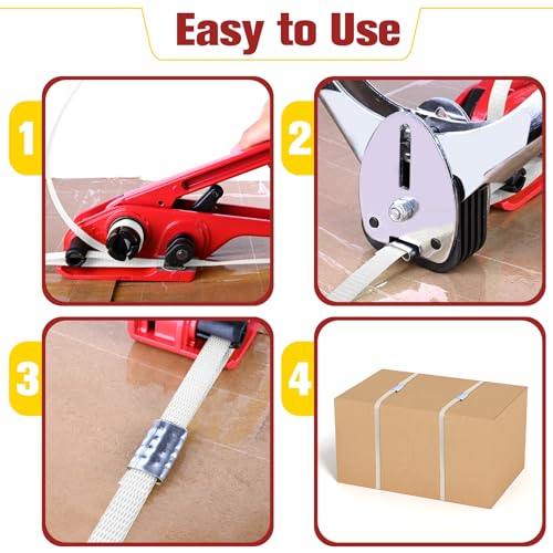 Image of MYFAMIREA Heavy Duty Banding Strapping Kit with Tensioner Tool, 0.55'' x 3937'' Polypropylene Packaging Strapping Roll, 100 Metal Seals, Sealer Tool for Pallets, Logistics, Warehouse (Red)