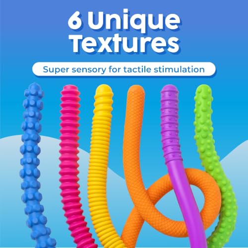 Image of BUNMO Silicone Sensory Toys - 6 Pack Fidget Worms Toy Set | Stretchy Noodles for Kids | Bright, Textured, Fun Stretchy String Noodles Fidget Toy for Tactile Play | Sensory Toys for Kids 5-7