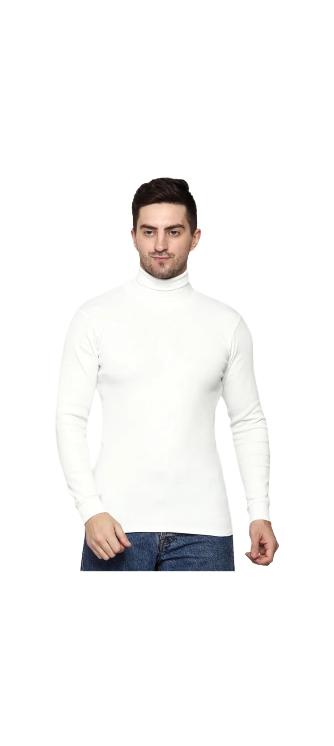 Men's High Neck Turtleneck Cotton Blend T-Shirt | Full Sleeve Warm Winter Pullover with Cuffed Sleeves | Solid Regular Fit Highneck-image-33