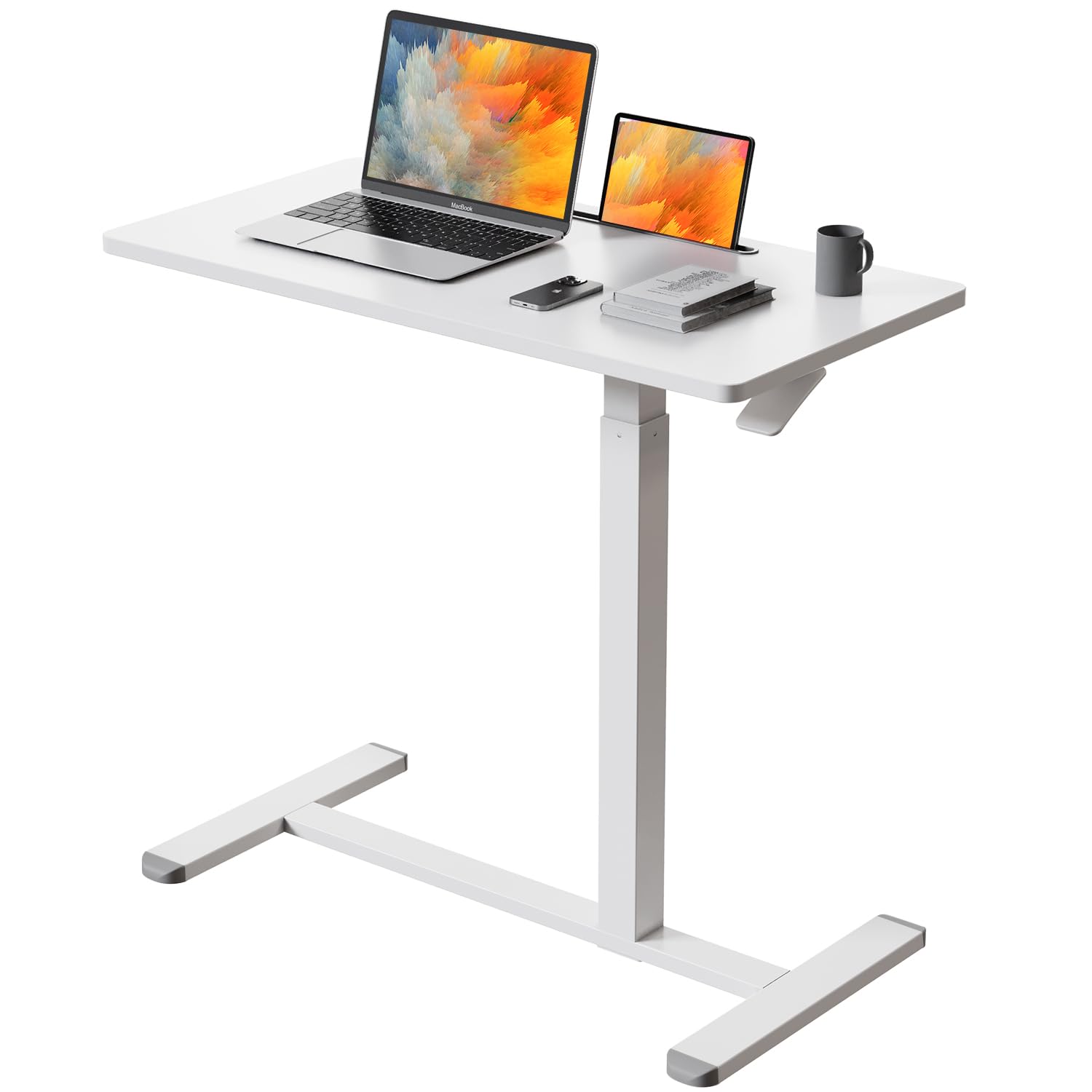 Gibbon Mounts Mobiler Höhenverstellbarer Schreibtisch, Laptoptisch mit 4 Rollen (80 x 40 cm), Stehpult Computertisch Klein, Beistelltisch C Form Couchtisch für Heimbüro, Weiß