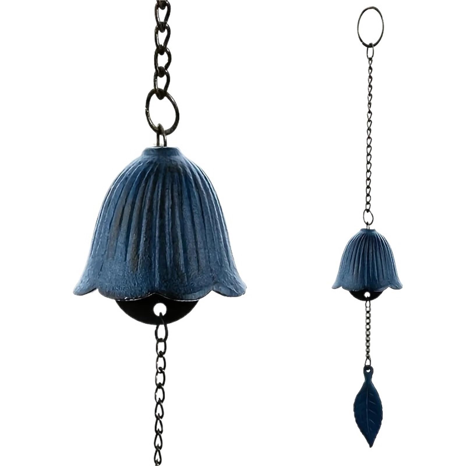 Wind Chimes For Garden Retro Doorbell Cast Iron Wind Chime Hanging Decoration Metal Leaf Bell Outdoor Garden Decorate(Blue)
