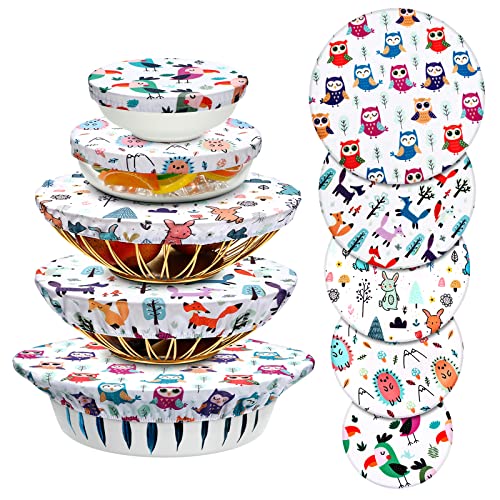 Patelai 10 Pcs Bowl Covers Reusable in 5 Size Stretch Cloth Fabric Elastic Food Storage Bowl Covers Bread Sourdough Lids for Proofing Food Fruits Leftover(Multicolor,Cute Style)