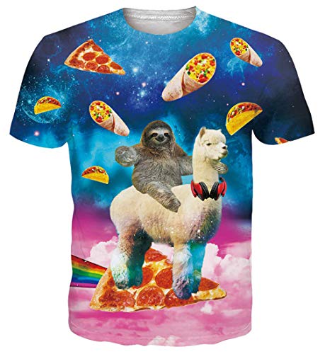 Loveternal 3D Tshirts Pizza Unicorn Men Novelty Sloth Tee Shirt Casual Funny Cat Short Sleeve Shirt for Women Men XL