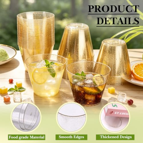 Image of 50pcs Gold Plastic Cups, 9 OZ Gold Glitter Cups, Fancy Party Cups