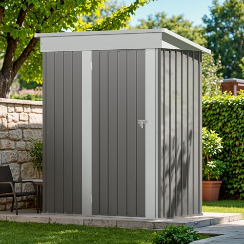 Image of Devoko Outdoor Storage Shed 5 x 3 FT Lockable Metal Garden Shed Steel Anti-Corrosion Storage House with Single Lockable Door for Backyard Outdoor Patio (Gray)