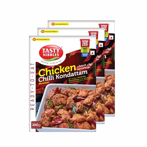 Image of TASTY NIBBLES Ready to Eat Chicken Chilli KONDATTAM | Kerala Special | Open Heat & Eat | Non-Vegetarian | No Added Preservatives | Japanese Retort Technology 200GM Pouch (Pack of 3)