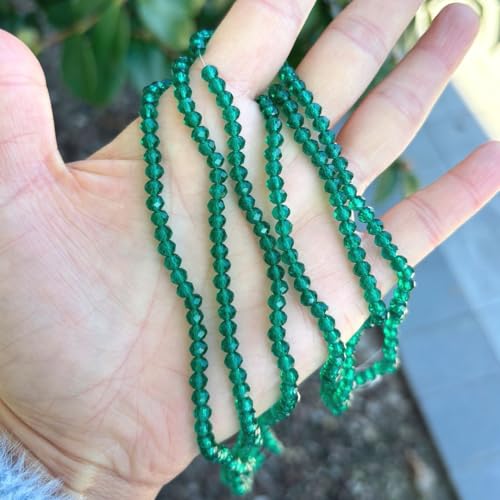 Image of 500pcs Czech Faceted Rondelle Crystal Glass Beads 4mm Small Tiny Bulk Emerald Green