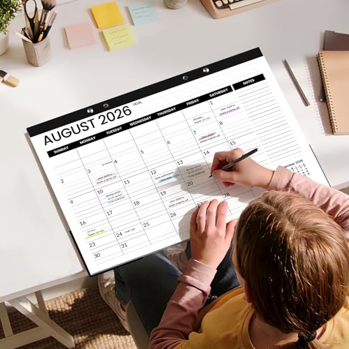 Image of SUNEE Desk Calendar 2026-2027, 17 inch x 12 inch, 18-Month Monthly Desk Calendar from Jul. 2026 - Dec. 2027, Academic Desk Calendar with Notes Section for Teacher, School, Black With Note
