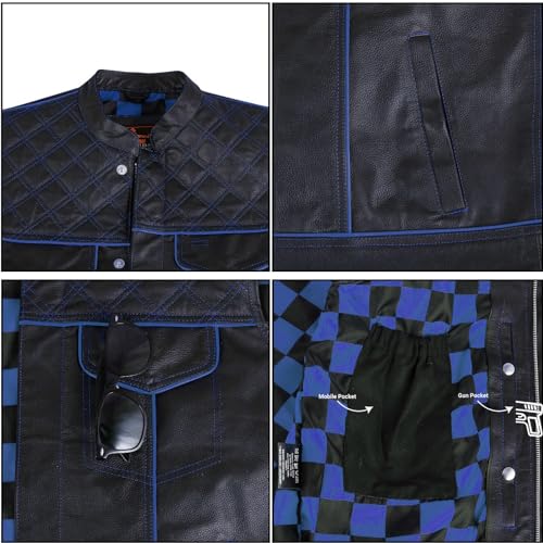 Image of .Men's Biker Rider Motorcycle club stylish Genuine leather sleeveless vest (as1, alpha, 4x l, regular, regular, Black /Royal Blue)