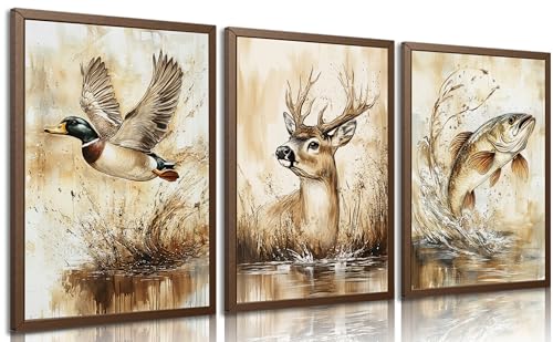 DHEEM 3Pcs Watercolor Outdoor Wildlife Canvas Wall Art Unframed 12x16in