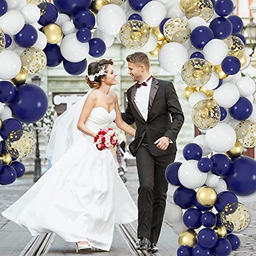 Image of Retro Navy Blue White Gold Balloon Arch Garland Kit for Birthday,Anniversary, Welcome Baby, Baby Shower, Theme Party Decoration (Navy Blue Arch Kit)