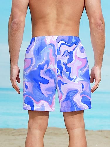 WDIRARA Men's Graphic Print Beach Shorts Drawstring Waist Swim Trunks Slant Pocket Shorts2