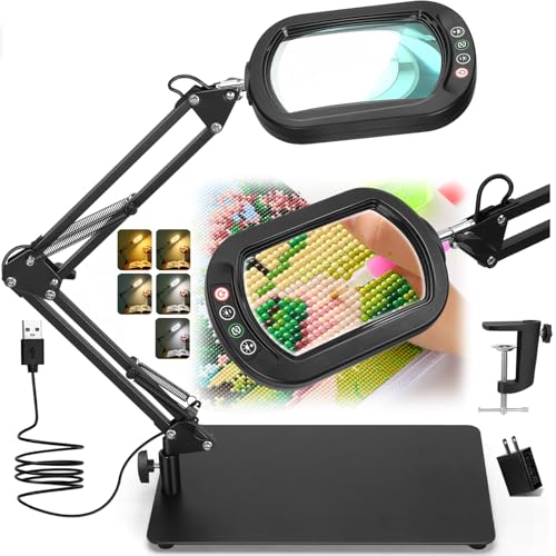 Veemagni 10X Rectangle Lupe mit Licht und St&auml;nder, 5 Farbmodi stufenlos dimmbar, 2-in-1 LED beleuchtete Schreibtischlampe & Klemme, H&auml;nde frei Leselupe f&uuml;r das Lesen Handwerk Reparatur Malerei