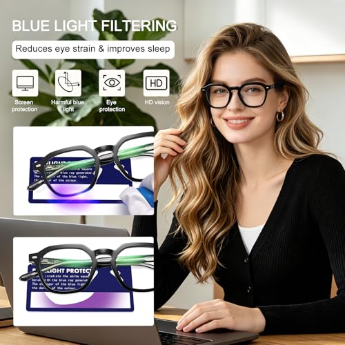 Image of Dollger Blue Light Blocking Glasses For Woman Men Thick Acetate Frame Rectangle Square Lens Non-Prescription