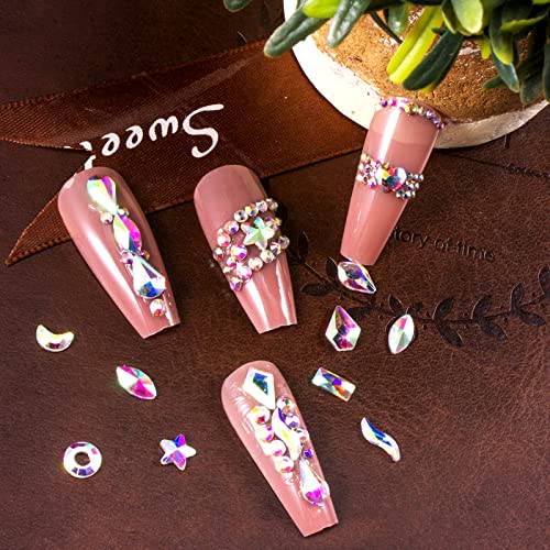 Nail Art Rhinestones Kit Huetfat 8400Pcs Multi Shapes Glass Crystal Ab Nail Stones Nail Jewels Flatback Nail Gems Rhinestones Packaged In Diamond Storage Box With Wax Pen For Nail Art Craft #TOP3