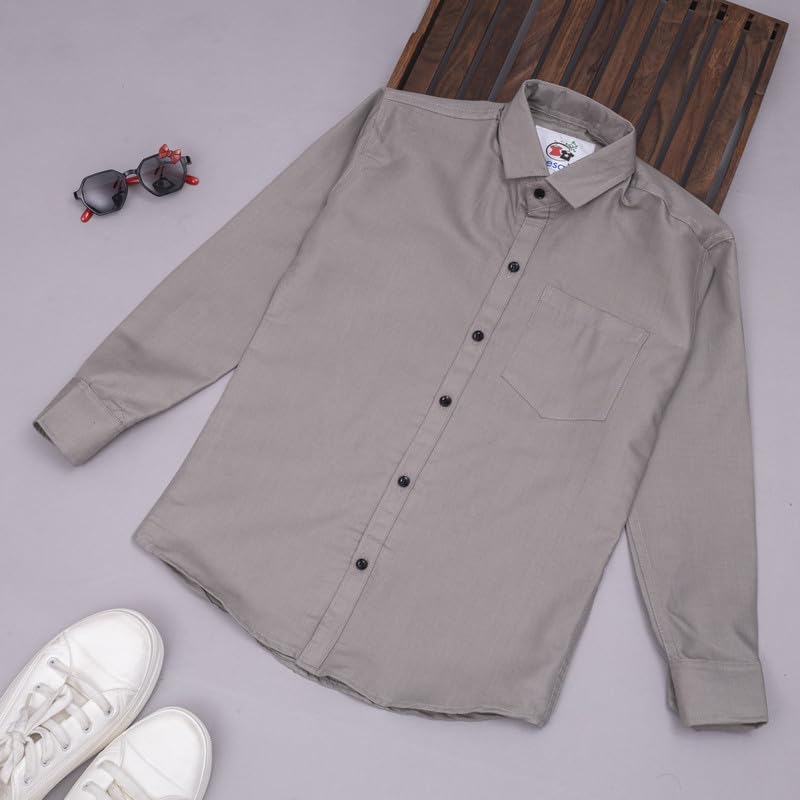 Image of Boy's Kids Regular Fit Solid Pattern Cotton Shirt with Pocket Collared Neck Long Sleeve Button Down Closure Type and Standard Length | Boys Cotton T-Shirts Set | Shirt for Boy