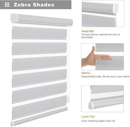 Miniatura 2 de Changshade Persianas Zebra con cordón para ventanas, filtro de luz de puerta corrediza de vidrio, persianas enrollables de doble capa para día y