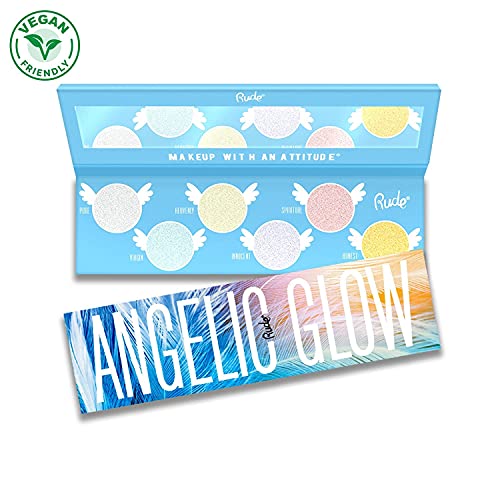Rude Cosmetics | Angelic Glow Highlighter And Eyeshadow Palette | Highlighter Makeup And Shimmer Eyeshadow Makeup Palette | 6 Angelic-Like Makeup Pigments With Mirror #TOP1
