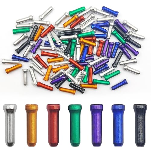 CKANDAY 100 Pcs Bike Cable End Caps Cable End Crimps Derailleur Cable Tips Bike Brake Cable End Tips Alloy Bicycle Wire End Caps Brake Tips Shifter for Road Mountain Bicycle 7 Colors