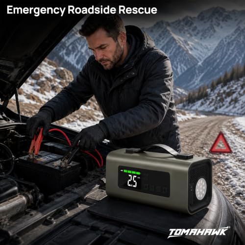 Image of TOMAHAWK JSI-5345 4-in-1 Car Jump Starter | 1000A | 140 PSI Air Compressor | 8000mAh USB Charging | 200 lumens | 950g | Jump Starter Car Battery | Jumpstarter | Battery Jumper USB Charging