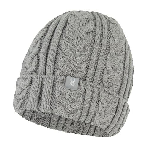 Spyder Womens Fleece Lined Cable Knit Beanie, Pewter Heather, One Size