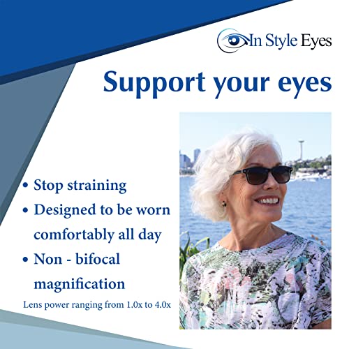 In Style Eyes Rescue Me Classic Full Reader Sunglasses - Full-Rimmed, Rectangle Frame Cheater Glasses - Non-Polarized Lenses - Black - 3.5x2