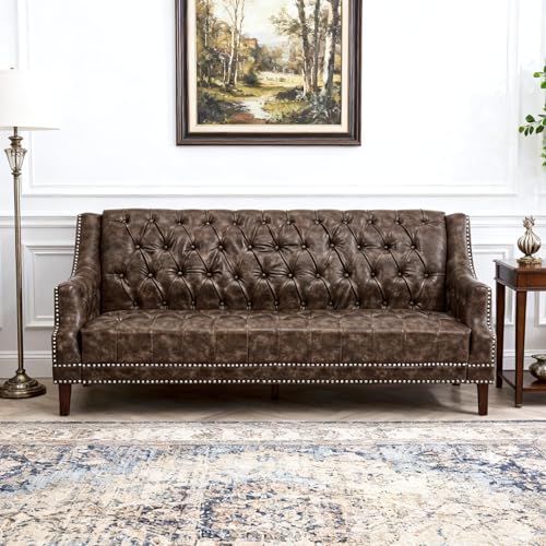 Chairus Mid-Century Faux Leather 3-Seater Sofa