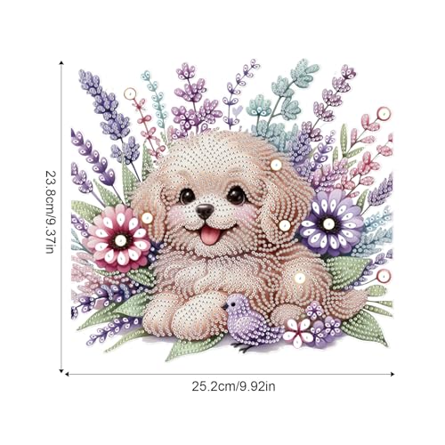 Image of AiYuanzsh 5D Diamond Painting Hanging Pendant Kit with Chain, Cute Dog DIY Crystal Rhinestone Diamond Art Suncatcher Ornament for Window, Door, Wall, Home Decor Gift (25.2x23.8 cm)