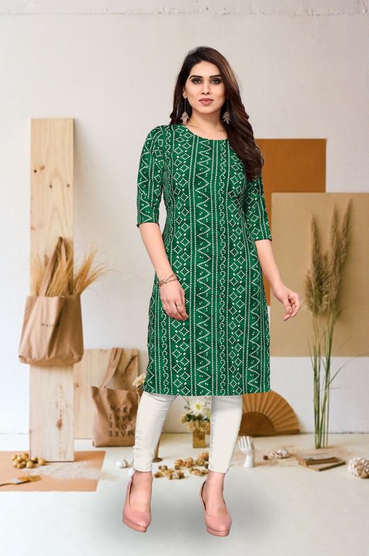 Image of JAKHANA Women's Crepe Printed Casual Straight Calf Length Round Nick Kurta Pack of 4