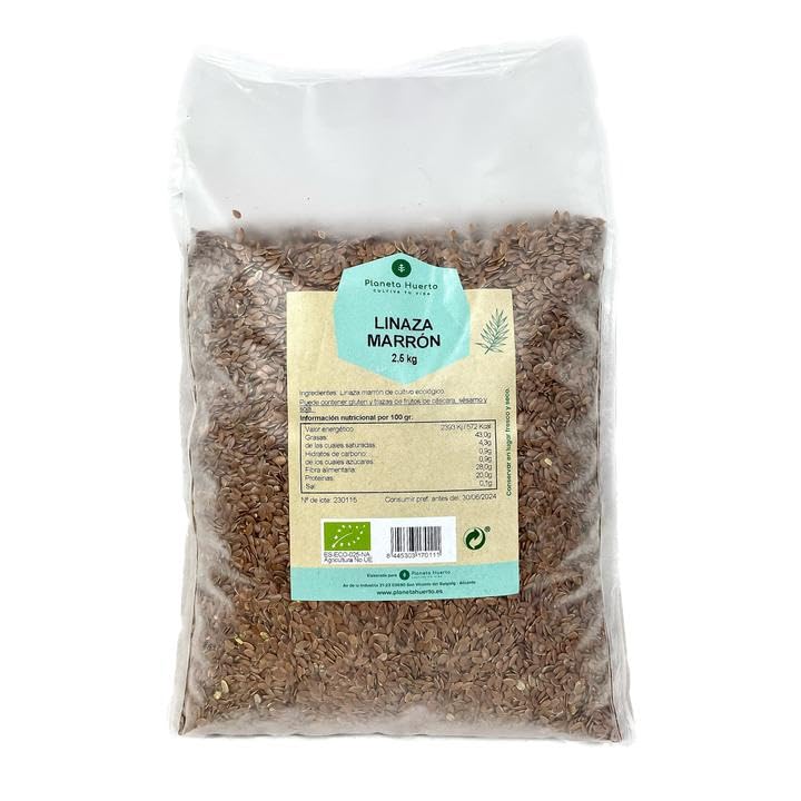 PLANETA HUERTO | Linaza Marrón ECO 2,5 kg – Semillas de Linaza Ecológica, Ricas en Omega 3, Fibra y Nutrientes Esenciales