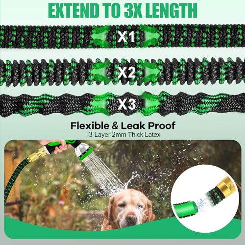 Uitbreidbare tuinslangpijp, verbeterde 3-laags latex no-knik flexibele waterslang, 3/4 "& 1/2" metalen connectoren, 10 functie sproeikop 50FT - Afbeelding 4