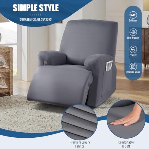 Image of TAOCOCO Stretch Recliner Couch Covers 3-Pieces Style Recliner Chair Covers Recliner Cover for Reclining Chair Slipcovers Feature Fitted Soft Washable (1 Seat, Light Gray)