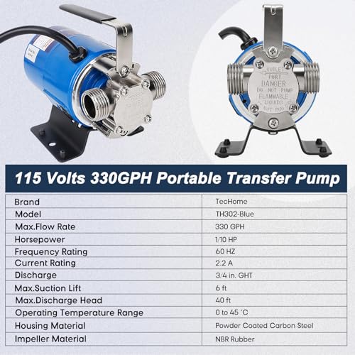 Image of Pump with Hose, 115V 1 /10HP 330GPH Power Water Pump Transfer Drain Pump, with Suction Hose Kit.