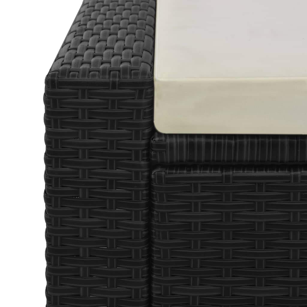 Lettino prendisole matrimoniale in polyrattan nero con schienale regolabile, 202 x 145 x 80 cm, 2 cuscini, facile da pulire, per terrazza, balcone, piscina