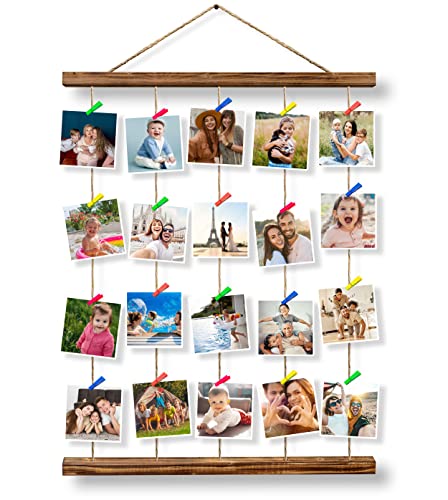 SIABELLE® Cadre photo en bois avec lumières LED, cadre photo à suspendre pour décoration murale, cadres de collage photo mural, organisateur de photos multiples – (60 x 45 cm)