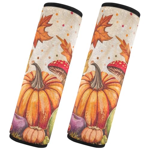 Image of Fall Harvest Pumpkins Mushroom Orange Seat Belt Cover Pad 2 Pcs Soft Cute Seatbelt Covers Protector Support Head Neck Shoulder Strap for Car Seats High Chair Backpack for Adults Kids Women Men