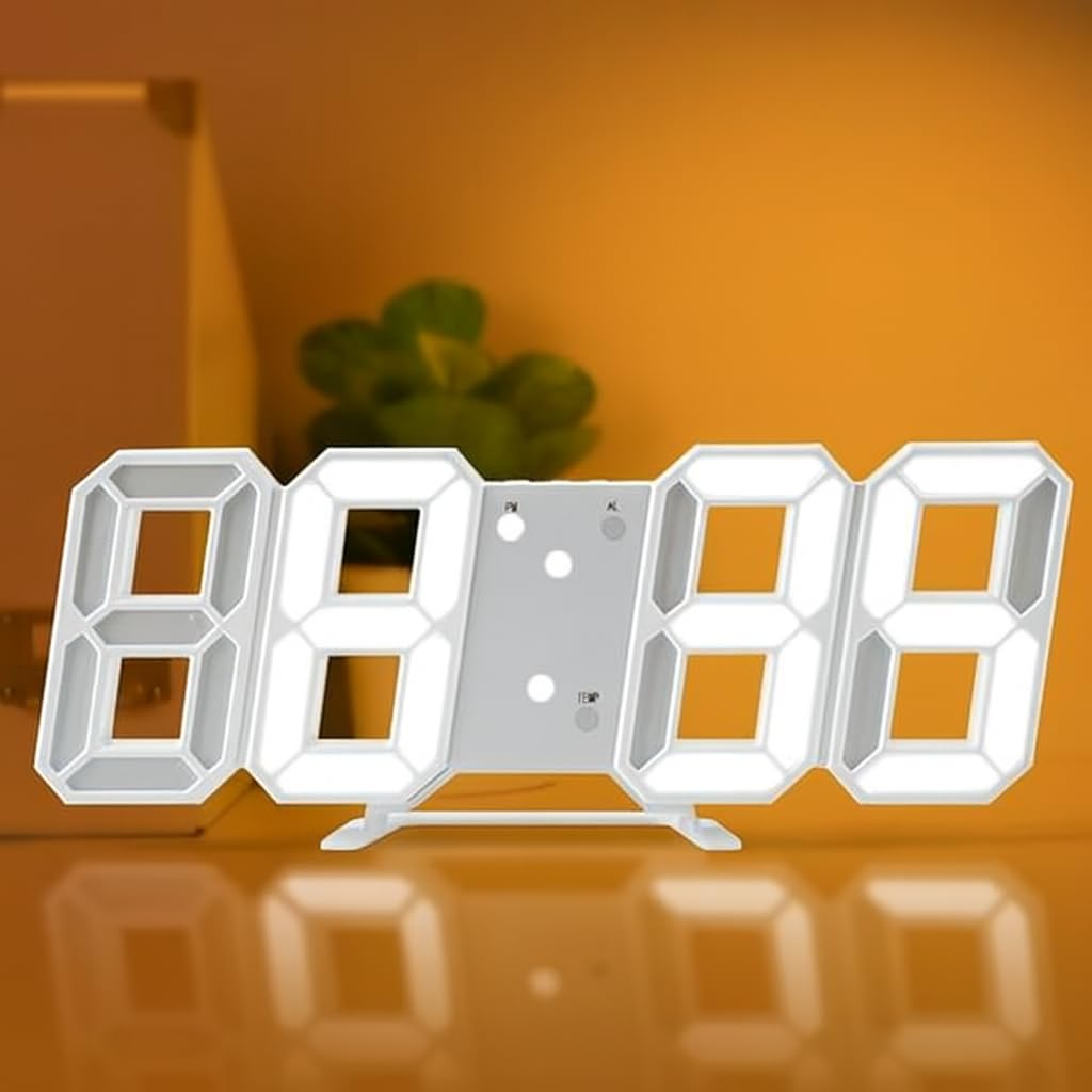 Dangfly Digital Led Clock Acryalic 3D LED Digital Wall Clock Digital Clock Wall Hanging,Auto-Adjustable Brightness,at Night12/24Hr Auto-Adjustable Brightness Temperature, Bedroom (Pack of 1), White-image-21
