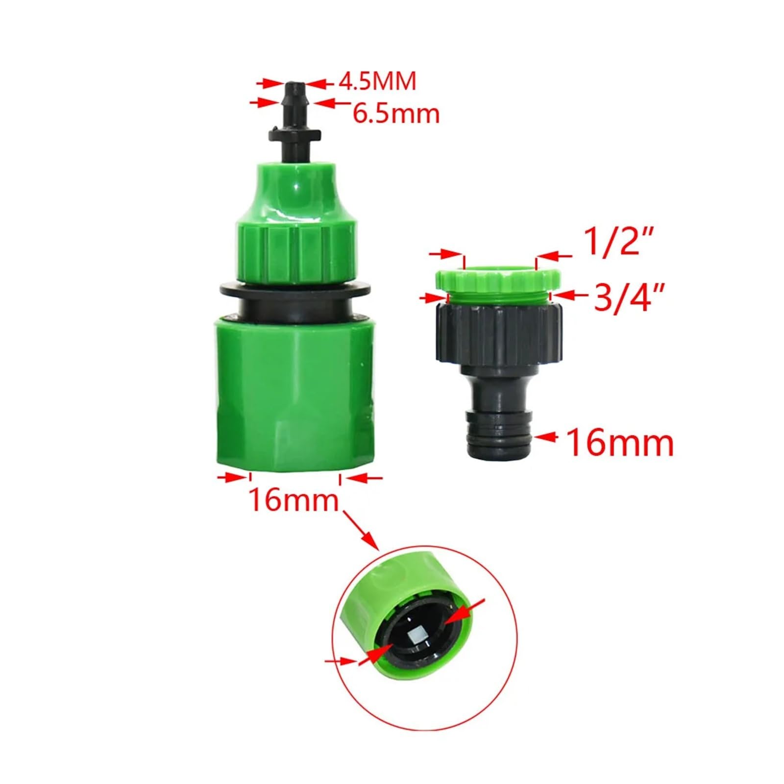 Suministros de jardinería Conector rápido de manguera de 1/4" for grifo de jardín, conector de tubería de agua de púas de 4/7, 8/11 y 16 mm, adaptador de riego por goteo con rosca macho y hembra de 1/
