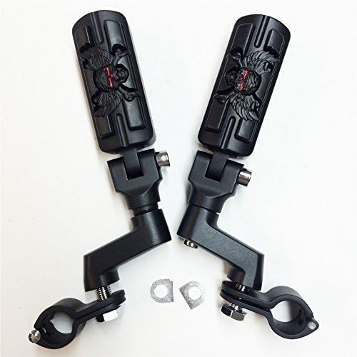 Miniatura 6 de Forma de zombi de calavera de ala de 1 1/4 "Highway Radical Stiletto 4475 Foot Pegs Abrazaderas para Harley Sportster Touring Cuerpo Negro Goma por
