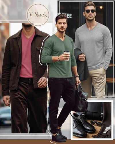 Ficerd 3 Pack Big and Tall Shirts for Men V Neck Cotton Long Sleeve Tee L-7XL Casual Loose Tops Oversized Basic T Shirts2