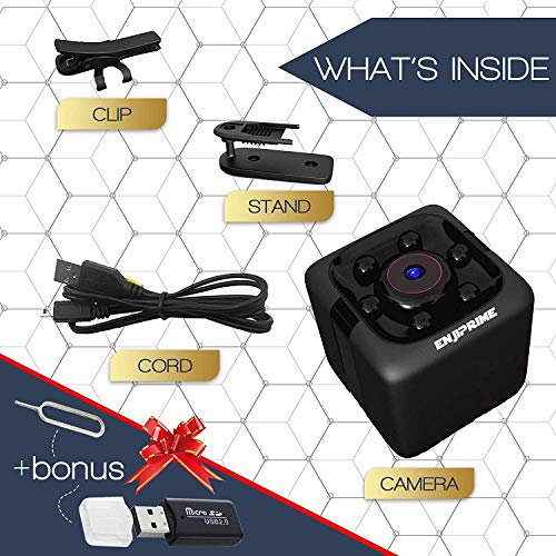 Spy Camera - Hidden Camera - Spy Camera Wireless Hidden- Nanny Cam Cop Cam - With 16 GB SD CARD Mini Cop Cam Action Cameras for Indoor or Outdoor, Home Office or Car Video Recorder HD and Night Vision