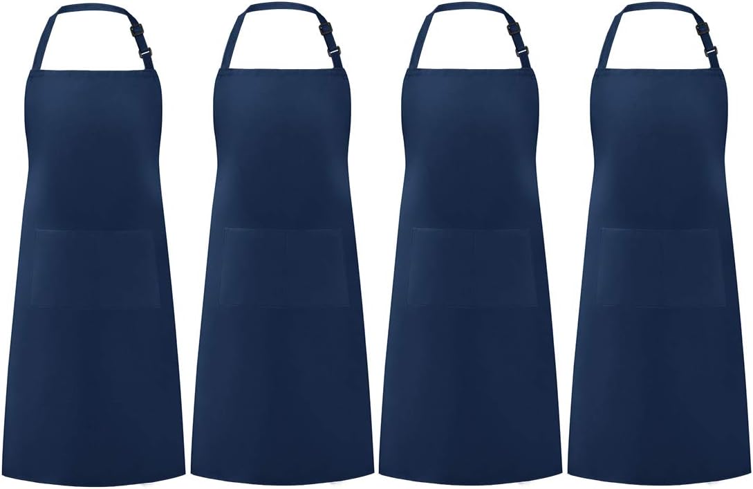 Syntus 4 Pack Adjustable Bib Apron Waterdrop Resistant with 2 Pockets Cooking Kitchen Aprons for Women Men Chef, Nautical Blue