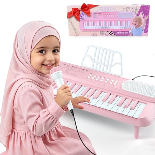 37 Keys Electronic Keyboard Piano for Toddlers Portable Educational Toy with Microphone & Music Stand Multifunction Music Keyboard for Beginners Birthday Ramadan Eid Gifts for Girls Boys