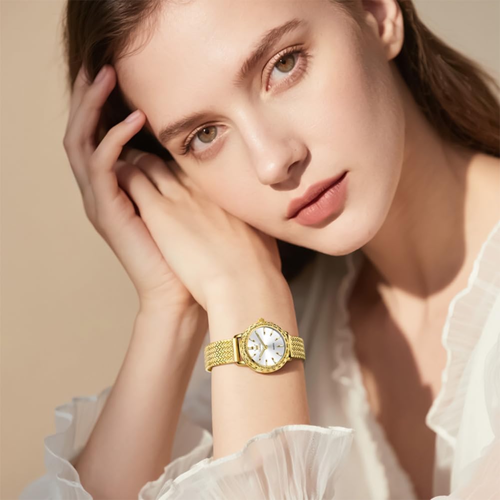 OLEVS Womens Watch Gold Ladies Dress Elegant Luxury Stainless Steel Waterproof Easy to Read Small Wrist Watches for Women