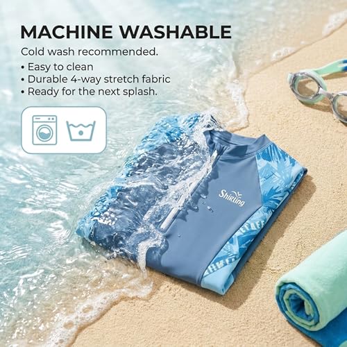 Image of The Mom Store Boys Swimsuit | Soft Stretchy Polyester Elastane Swimwear | Stylish Trendy Printed Swim Wear for Beach & Pool | One-Piece Swimming Costume for Kids Boys | Swimsuit with Front Zipper