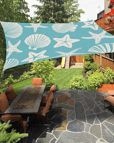 Teal Coastal Starfish Sun Shade Sail Outdoor Rectangle Canopy Sunshine Block Sun Shade Canopy Outdoor Canopy Sunshade Awning for Patio Garden Deck Ocean Sea Shells Nautical Marine 6.5'x10'