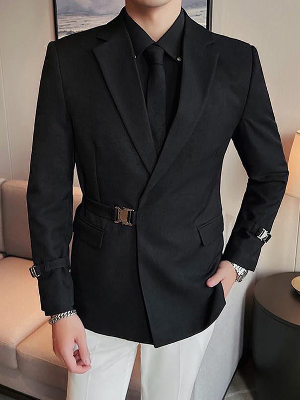 Men's Summer Casual Blazer with Belt Lightweight Coats Suit Jacket Spring Blazer4